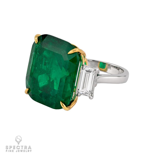 Spectra Fine Jewelry 23.88ct Colombian Emerald and Diamond Three Stone Ring