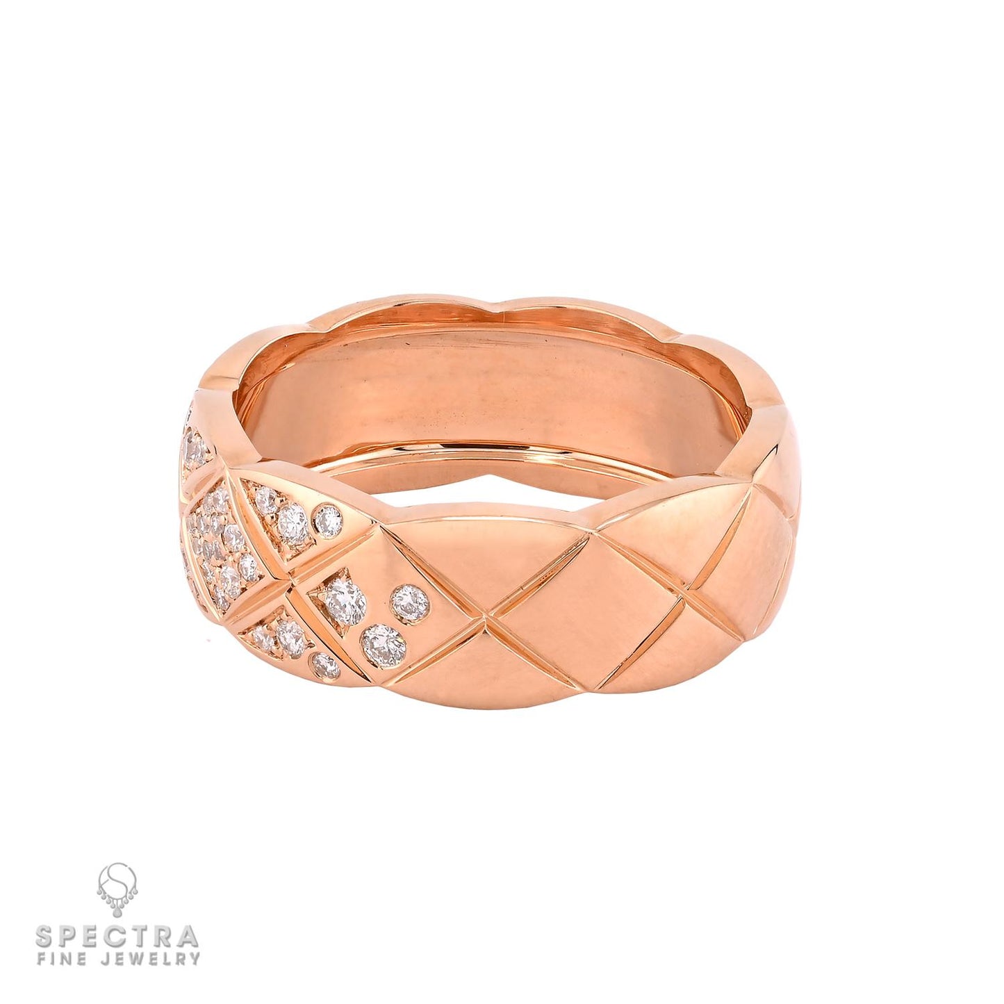 Diamond Wedding Band in 18K Rose Gold, Size 6.5