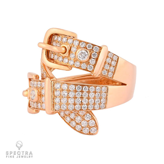 18K Rose Gold Diamond Double Buckle Ring 3.0 ct, Size 6.5