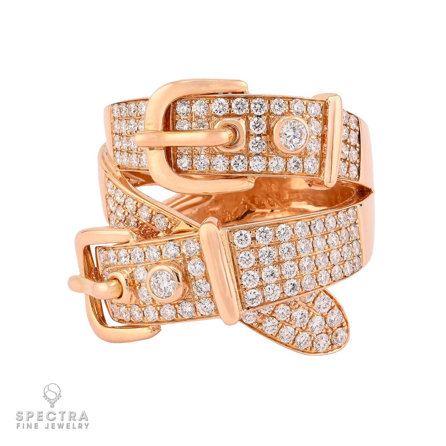 18K Rose Gold Diamond Double Buckle Ring 3.0 ct, Size 6.5