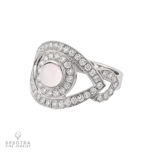 Moonstone & Diamond Evil Eye Ring in 18K White Gold
