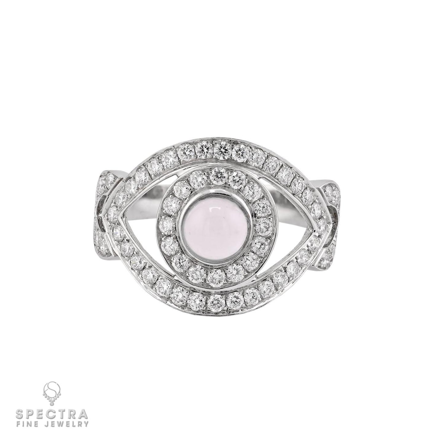 Moonstone & Diamond Evil Eye Ring in 18K White Gold