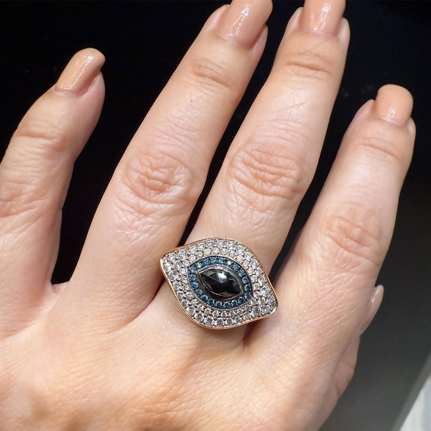 Diamond & Gemstones Evil Eye Ring in 14K Yellow Gold