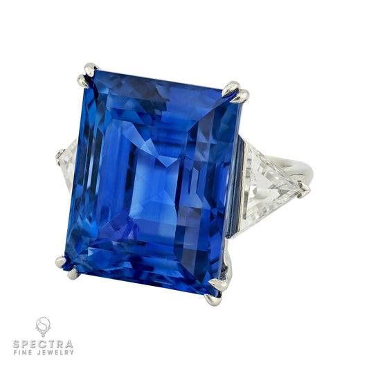 39.0 ct. Ceylon No-Heat Sapphire & Diamond Ring Signed Cartier