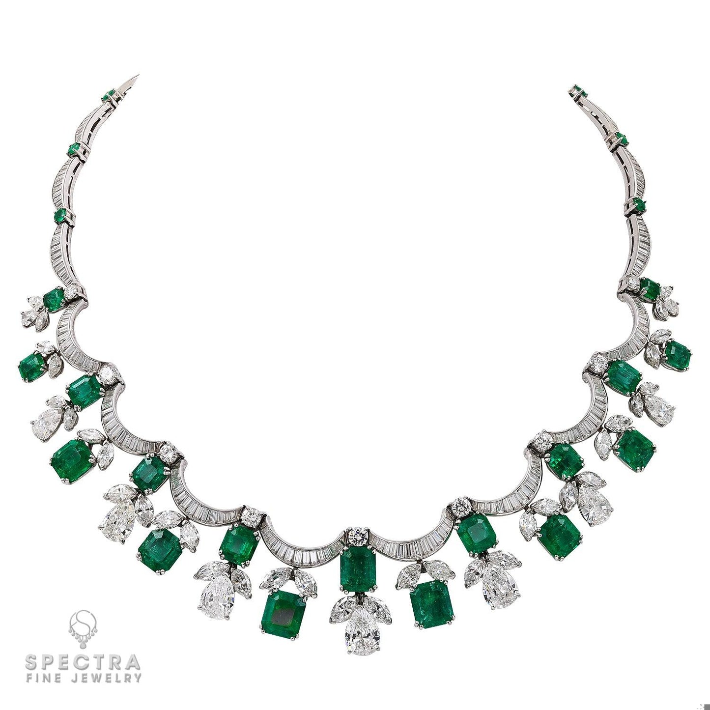 The Contemporary Splendor of the 26 cts. Emerald Fringe Bib Necklace