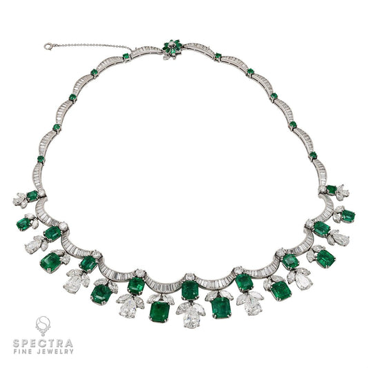 The Contemporary Splendor of the 26 cts. Emerald Fringe Bib Necklace