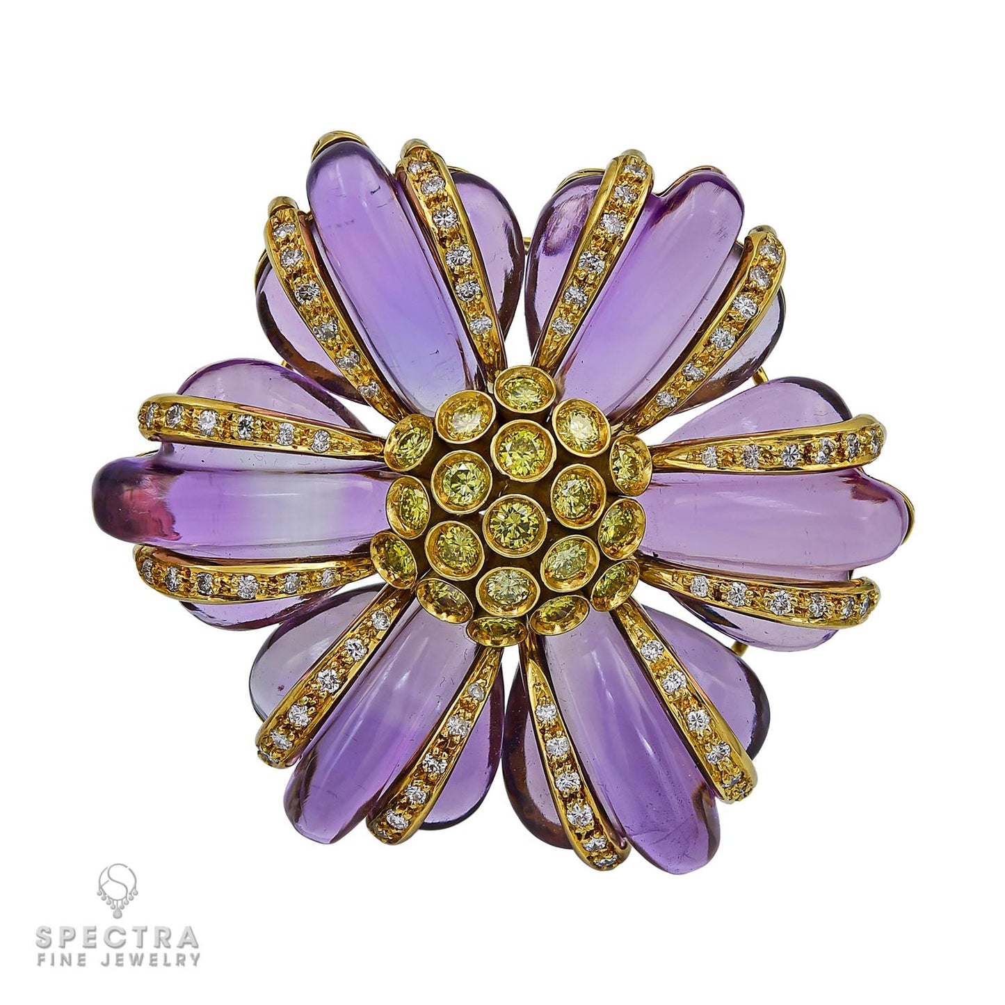Amethyst and Diamond Flower Pendant and Earrings Set in 18k Yellow Gold