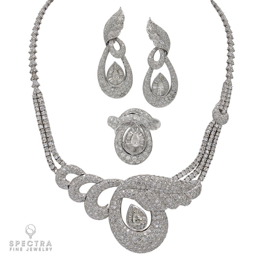 Radiant Elegance: 18K White Gold Diamond Set with Necklace, Earrings, and Ring