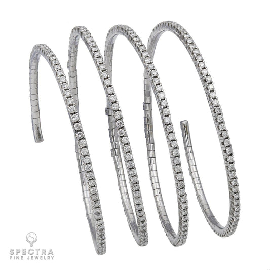 Salavetti 13.35 ct Flexible Diamond Coil Bangle Bracelet in 18K White Gold – Signed
