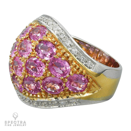 Signed Adamas Diamond Pink Sapphire 18K Gold Ring
