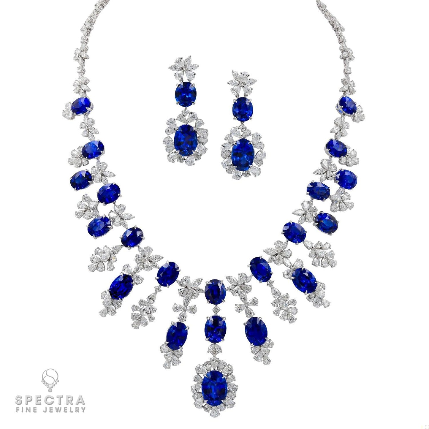 Spectra Fine Jewelry 112.50 cts. Sapphire Diamond Necklace & Earrings