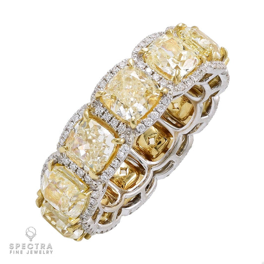 Spectra Fine Jewelry 12.04cts Cushion Fancy Yellow Diamond Eternity Band Ring