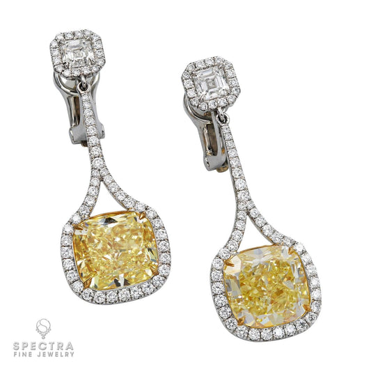 Spectra Fine Jewelry 12.64 carats Yellow Diamond Halo Drop Earrings