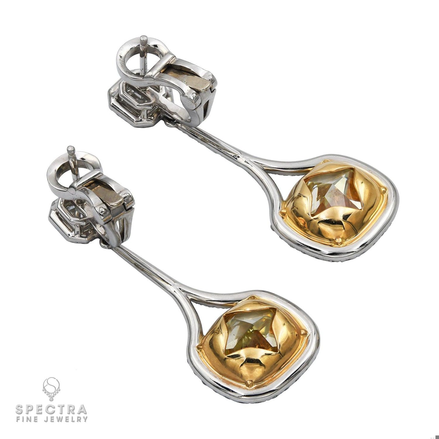 Spectra Fine Jewelry 12.64 carats Yellow Diamond Halo Drop Earrings