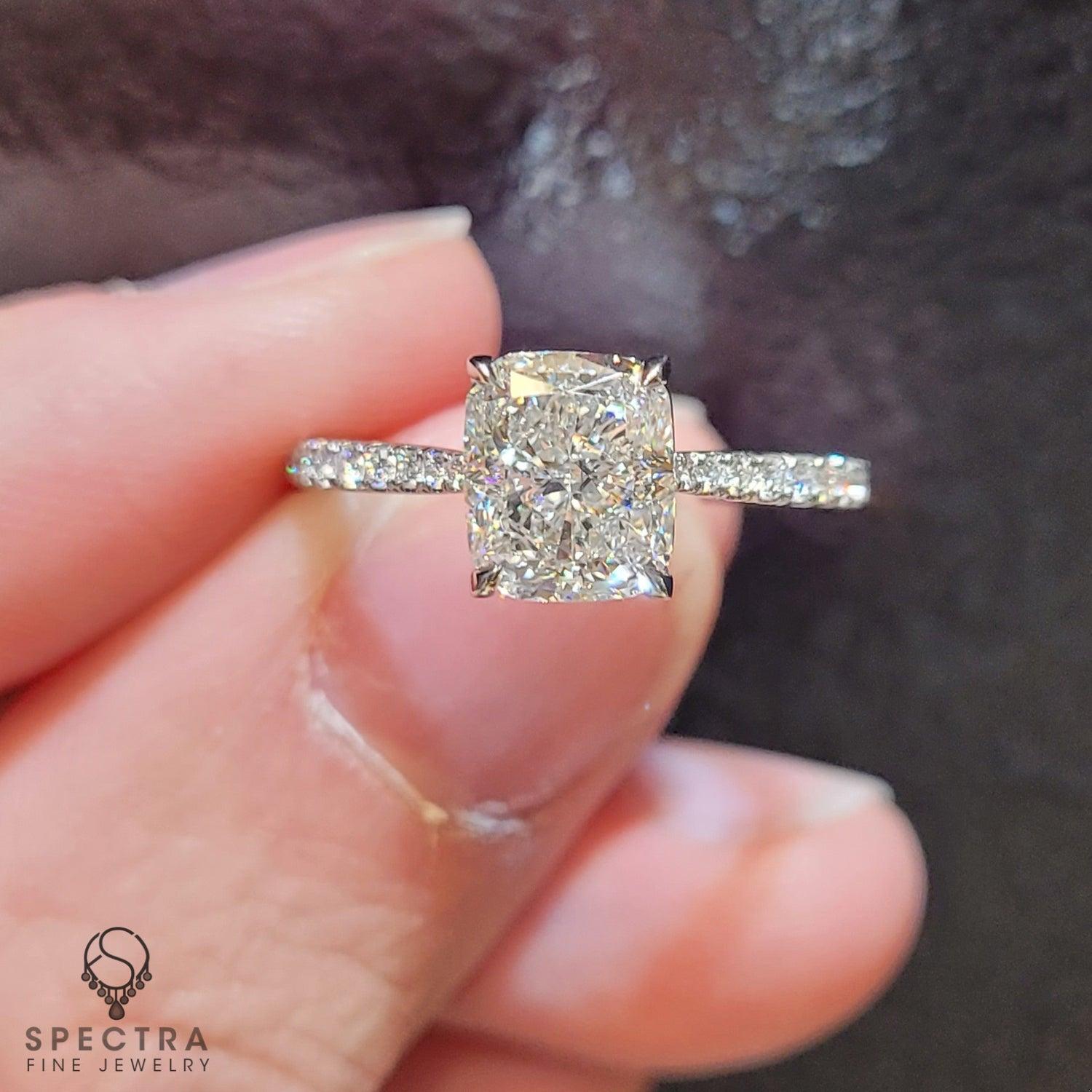 Spectra Fine Jewelry 2.02ct GIA Certified Cushion-Cut Diamond Platinum Ring