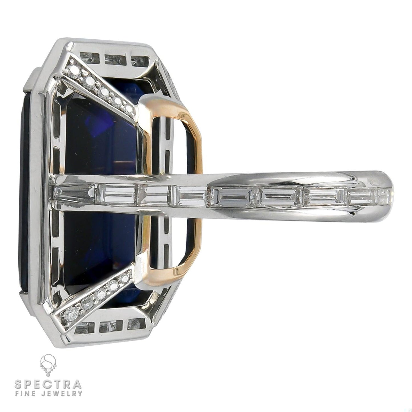 Spectra Fine Jewelry 37.13 ct. Step-Cut Sapphire No Heat Diamond Engagement Ring