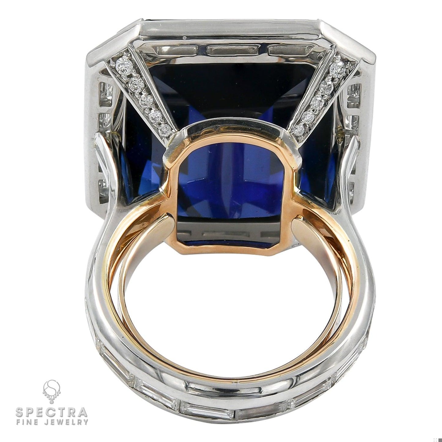 Spectra Fine Jewelry 37.13 ct. Step-Cut Sapphire No Heat Diamond Engagement Ring