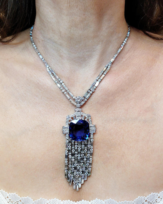 Spectra Fine Jewelry 38.60 Carat Ceylon Sapphire Diamond Platinum Necklace