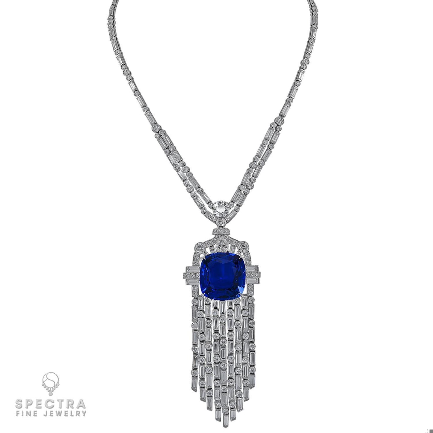 Spectra Fine Jewelry 38.60 Carat Ceylon Sapphire Diamond Platinum Necklace