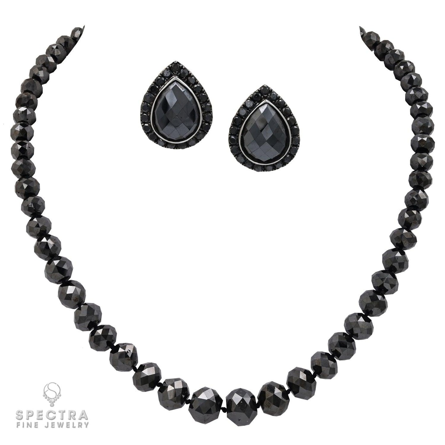 Spectra Fine Jewelry Black Diamond Necklace Earrings Demi Parure Suite