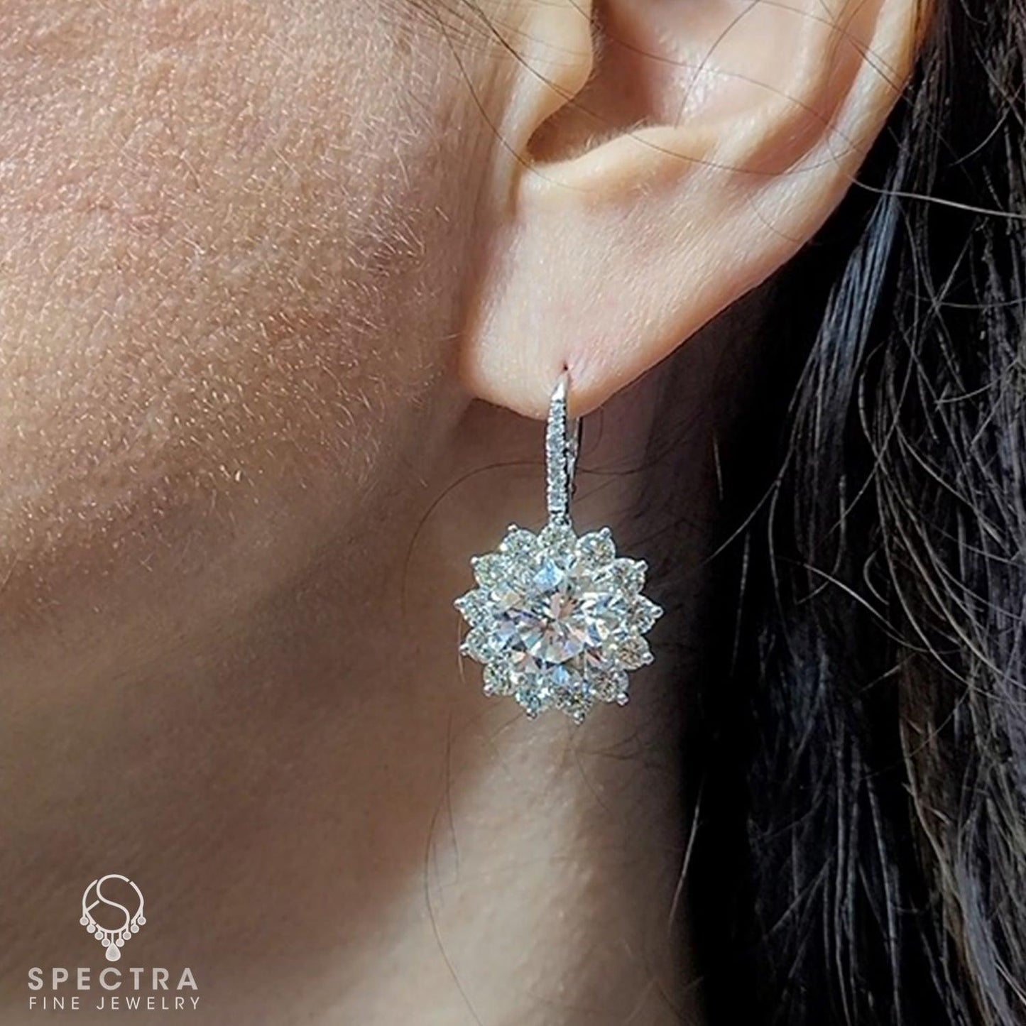 Spectra Fine Jewelry Certified Diamond Halo Drop Earrings