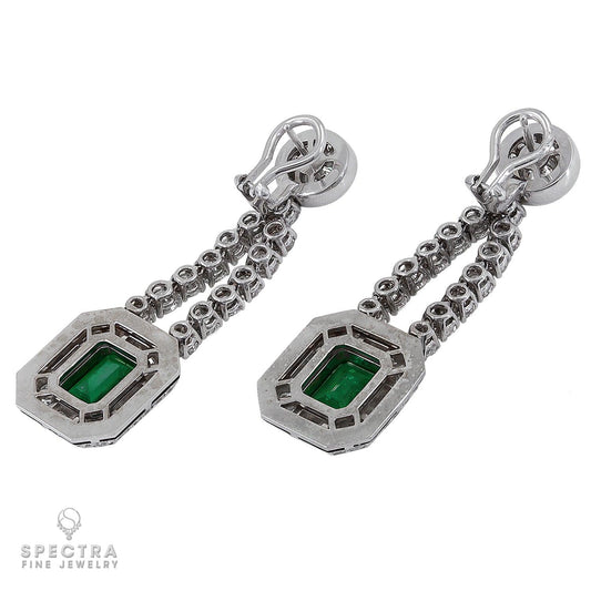 Spectra Fine Jewelry Colombian Emerald Diamond Halo Drop Earrings