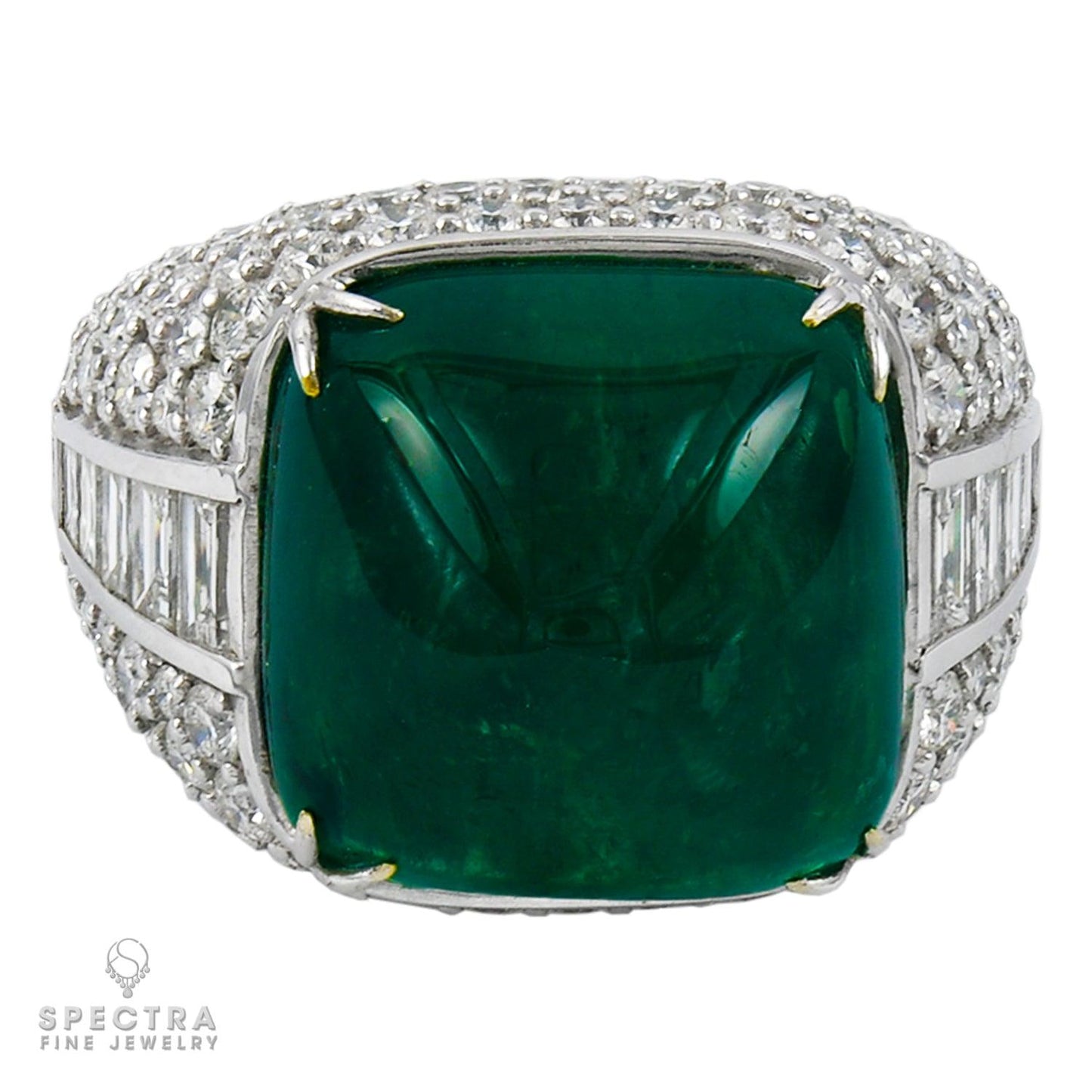 Spectra Fine Jewelry Contemporary Cabochon Emerald Diamond Cocktail Bombé Ring