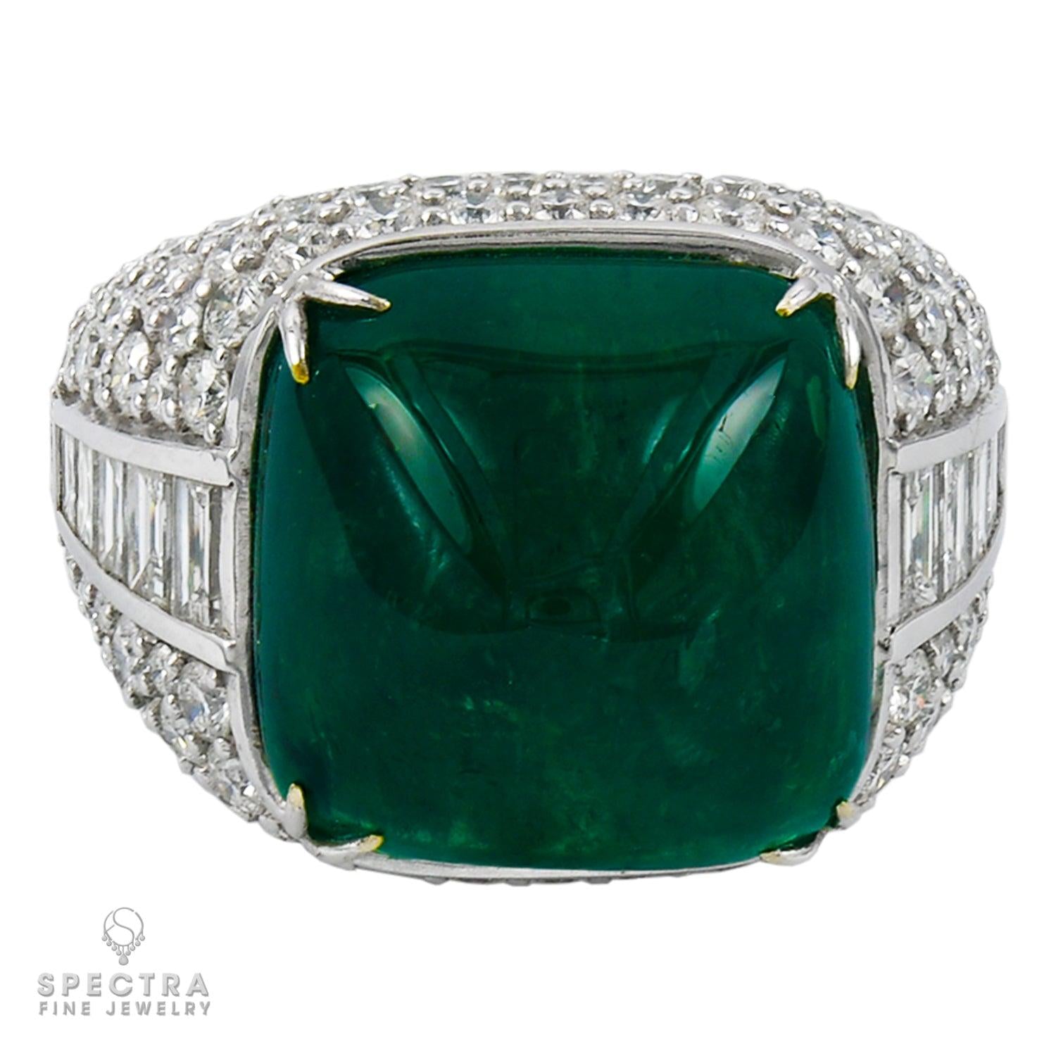 Spectra Fine Jewelry Contemporary Cabochon Emerald Diamond Cocktail Bombé Ring