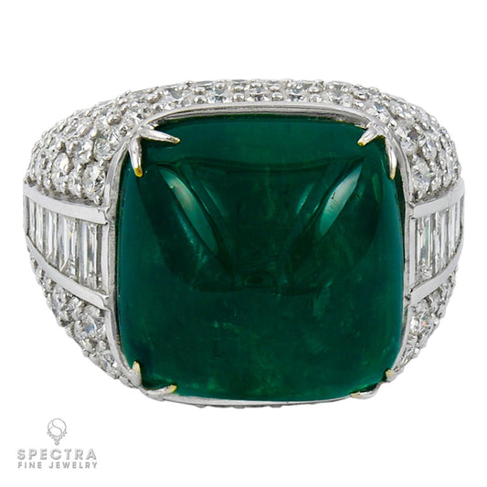 Spectra Fine Jewelry Contemporary Cabochon Emerald Diamond Cocktail Bombé Ring