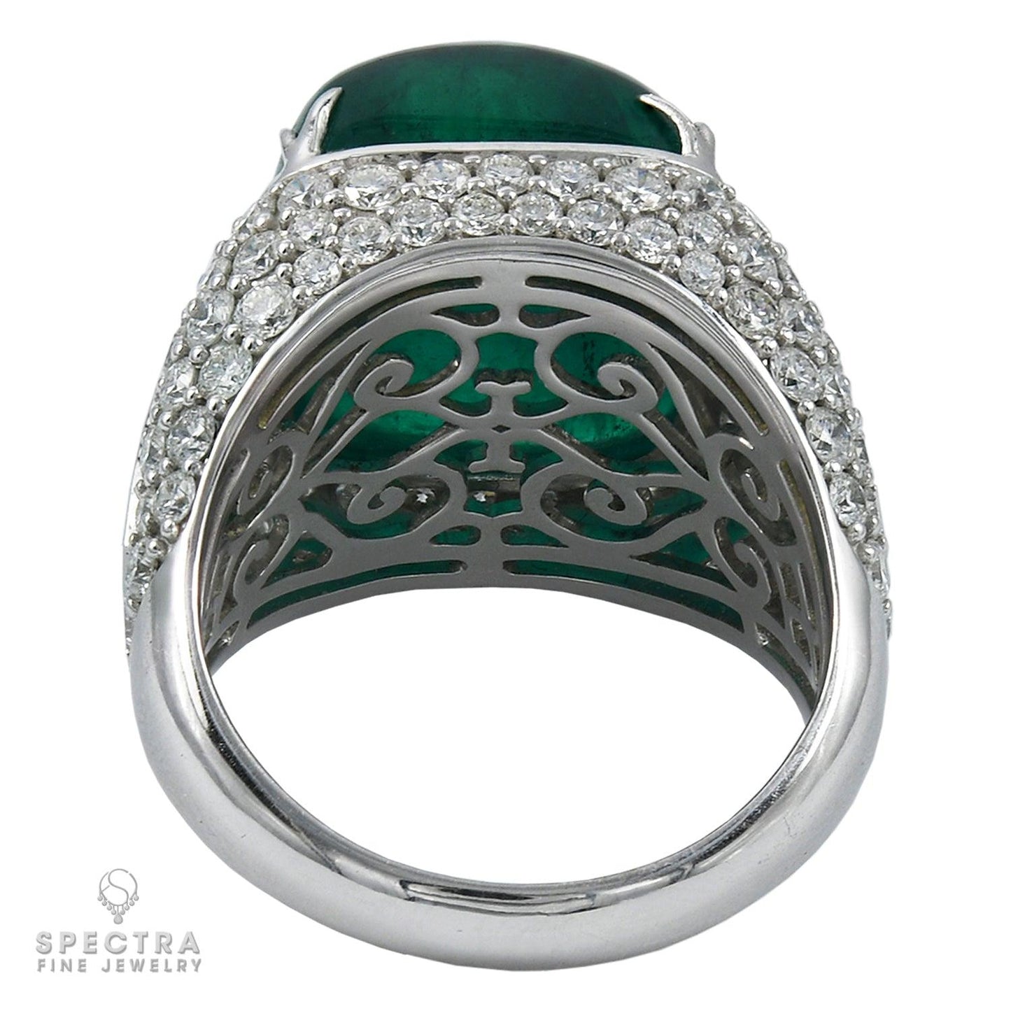 Spectra Fine Jewelry Contemporary Cabochon Emerald Diamond Cocktail Bombé Ring