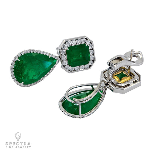 Spectra Fine Jewelry Emerald Diamond Halo Drop Earrings