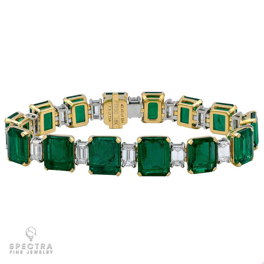 40.64 ct Emerald & Diamond Rivière Bracelet in 18K White Gold – Spectra Fine Jewelry