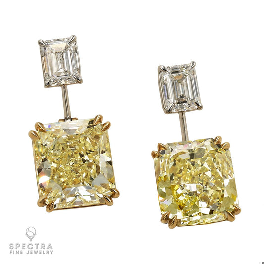 Spectra Fine Jewelry, GIA Certified Fancy Yellow & White Diamond Earrings