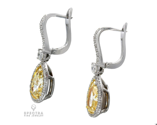 Spectra Fine Jewelry GIA Certified Yellow Diamond Halo Drop Earrings