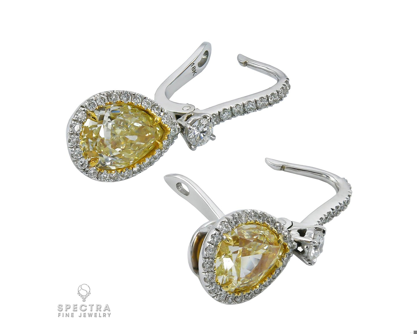 Spectra Fine Jewelry GIA Certified Yellow Diamond Halo Drop Earrings
