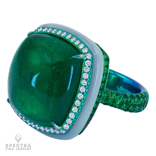 Spectra Fine Jewelry GRS Certified 17.76 Carat Colombian Emerald Diamond Cocktai