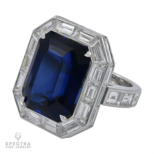 Spectra Fine Jewelry GRS Certified 20.12 Carat Blue Sapphire Diamond Ring