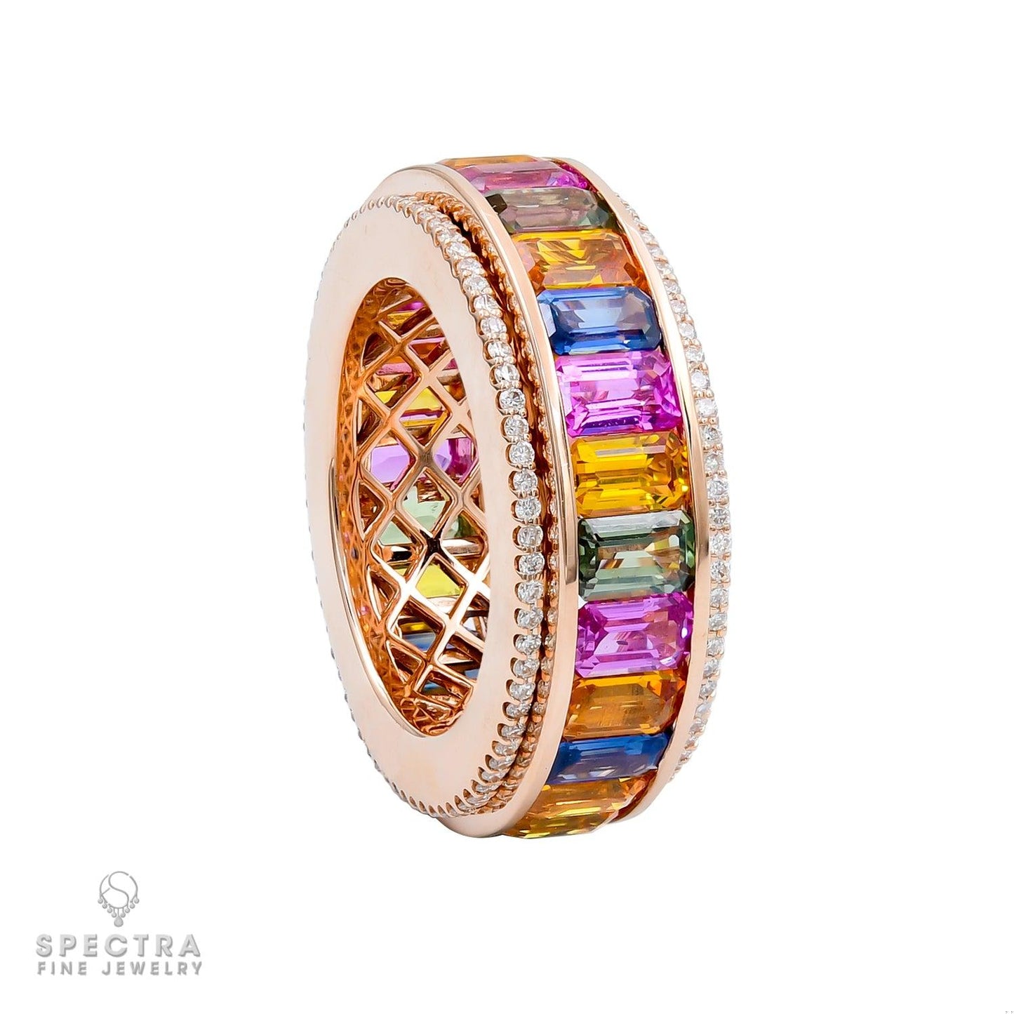 Spectra Fine Jewelry Multi-Color Sapphire Diamond 'Spinning' Ring