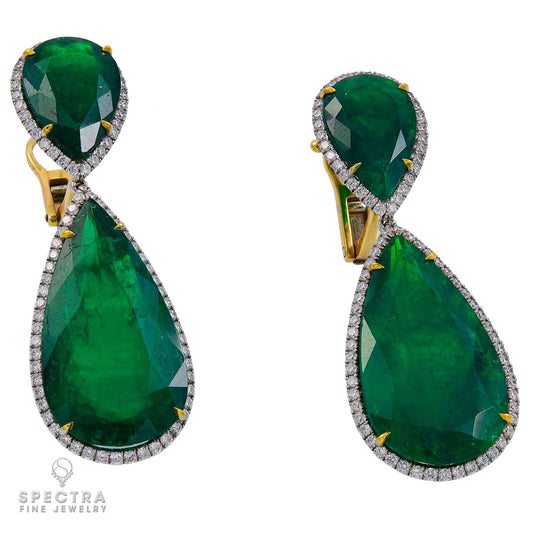 Spectra Fine Jewelry Pear Emerald Diamond Pave Halo Drop Earrings