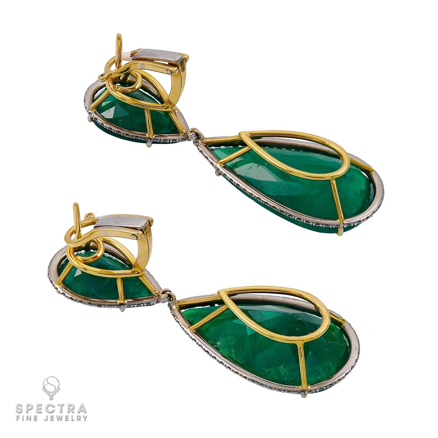 Spectra Fine Jewelry Pear Emerald Diamond Pave Halo Drop Earrings