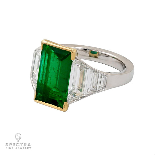 Spectra Fine Jewelry Platinum Colombian Emerald and Trapezoid Diamond Ring