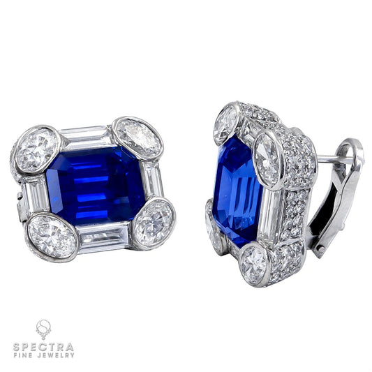 14.40ct Ceylon Sapphire & Diamond Halo Earrings in Platinum by Spectra Fine Jewelry