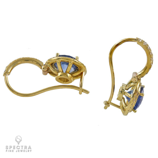 Spectra Fine Jewelry Sapphire Diamond Halo Yellow Gold Drop Earrings