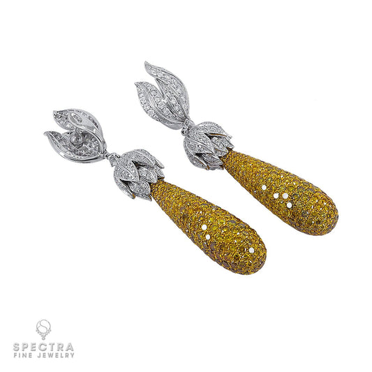 Spectra Fine Jewelry White Yellow Diamond Pave Drop Earrings 29.86ct