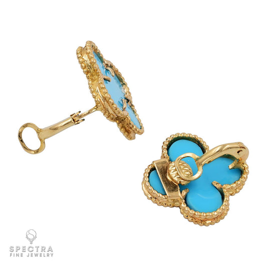 Turquoise Color Clover Earrings in 18kt Yellow Gold