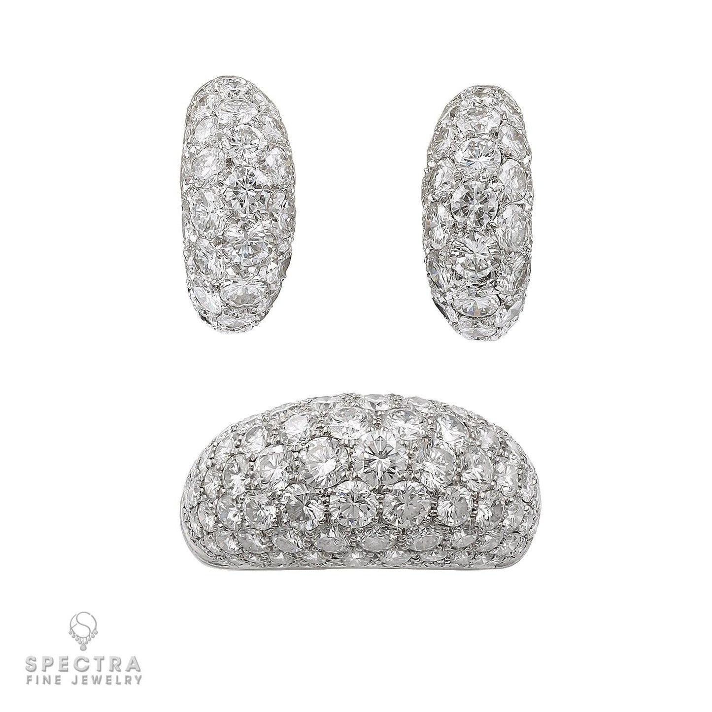 Van Cleef & Arpels 18k White Gold Diamond Dome Set