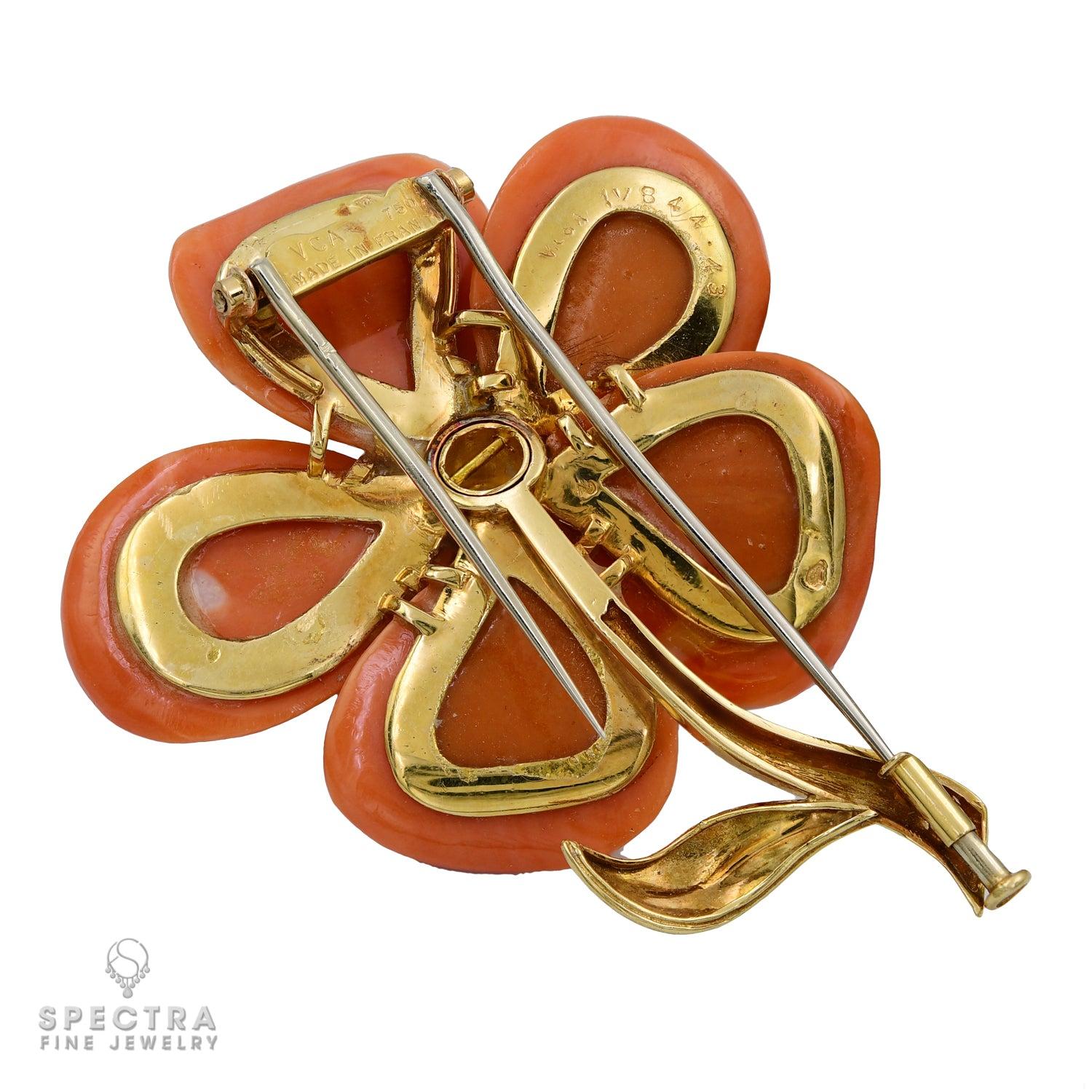 Van Cleef & Arpels Clematis Mid-Century Coral Diamond Brooch