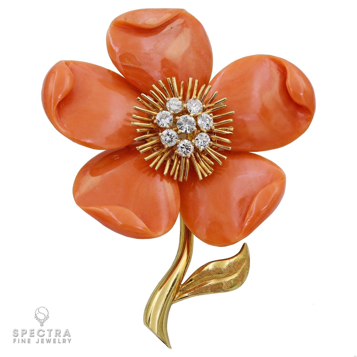 Van Cleef & Arpels Clematis Mid-Century Coral Diamond Brooch