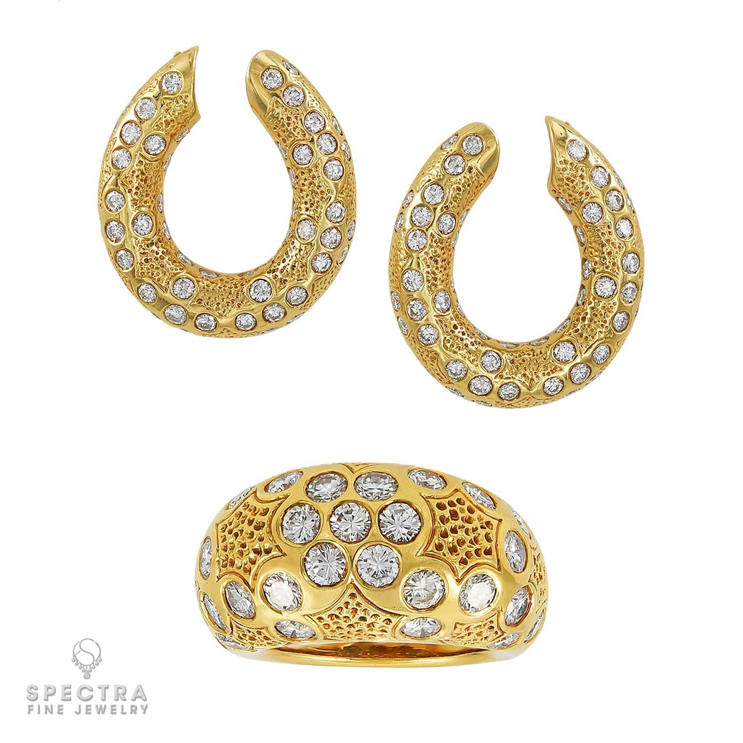 Van Cleef & Arpels Diamond Bombé Ring Hoop Earrings Demi-Parure Suite