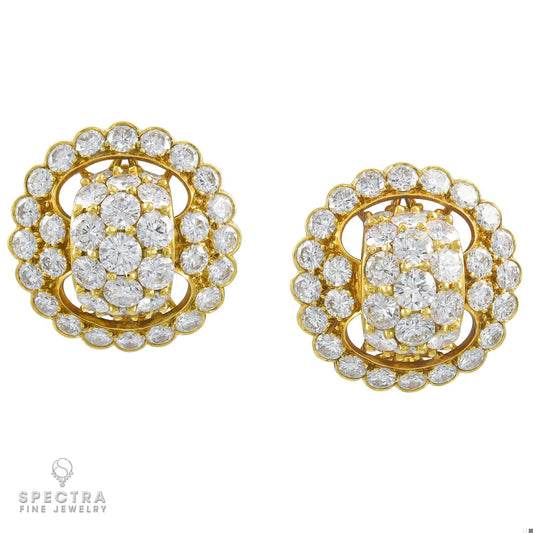 Van Cleef & Arpels Vintage Diamond Halo Button Clip Earrings